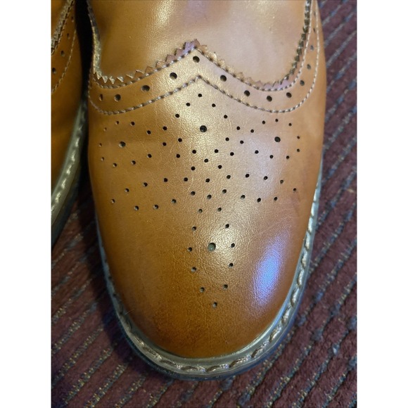 Jousen Milan Dress Shoes Mens Size 9 Yellow Brown Leather Wing Tip Oxfords - Picture 3 of 16